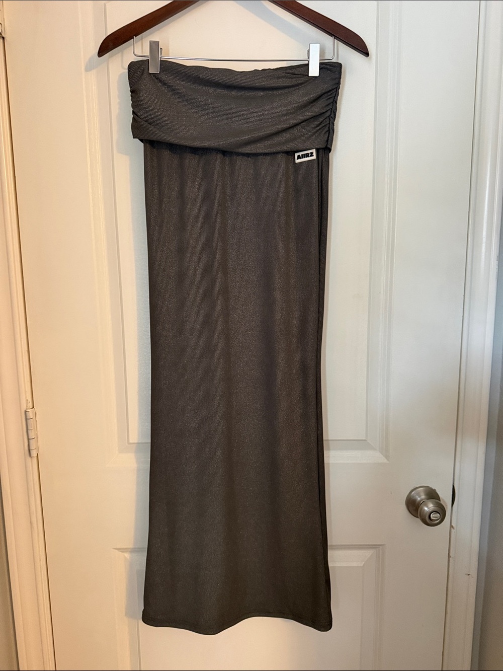 Fold-Over Waist Maxi Skirt — Charcoal Gray